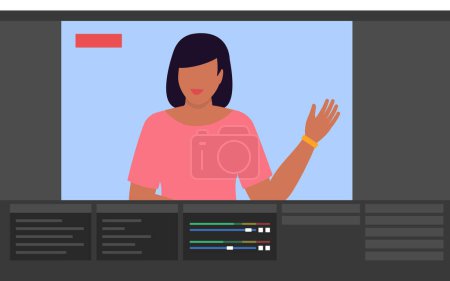 Illustration for Live stream broadcasting software interface with influencer live streaming a video online - Royalty Free Image