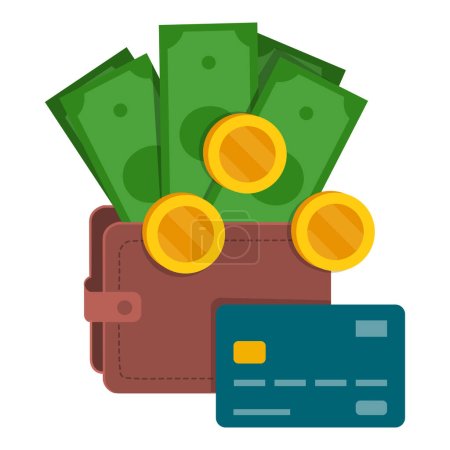 Ilustración de Billetera con dinero en efectivo y tarjeta de crédito: concepto de ingresos y pagos - Imagen libre de derechos