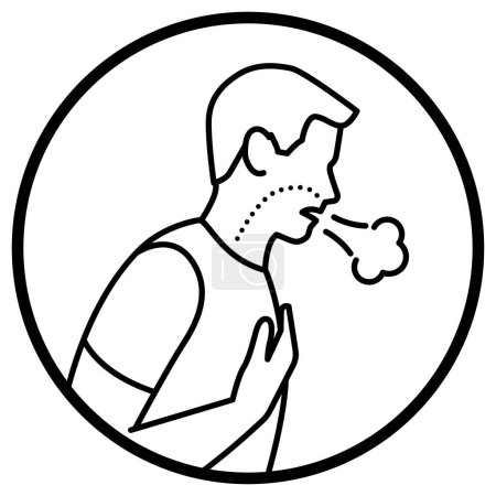 Ilustración de Dificultad para respirar y enfermedad pulmonar, hombre con dificultades respiratorias y dolor torácico, icono aislado - Imagen libre de derechos