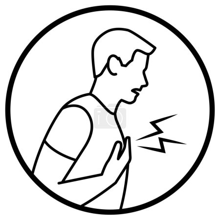 Ilustración de Hombre con dolor en el pecho o ataque al corazón, icono aislado - Imagen libre de derechos
