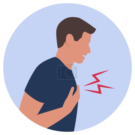 Ilustración de Hombre con dolor en el pecho o ataque al corazón, icono aislado - Imagen libre de derechos
