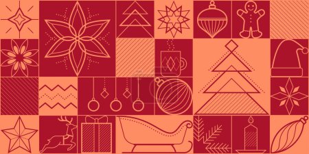 Téléchargez les illustrations : Noël et vacances fond vintage avec des décorations et des ornements icônes - en licence libre de droit