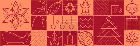 Ilustración de Navidad y vacaciones fondo vintage con decoraciones y adornos iconos - Imagen libre de derechos