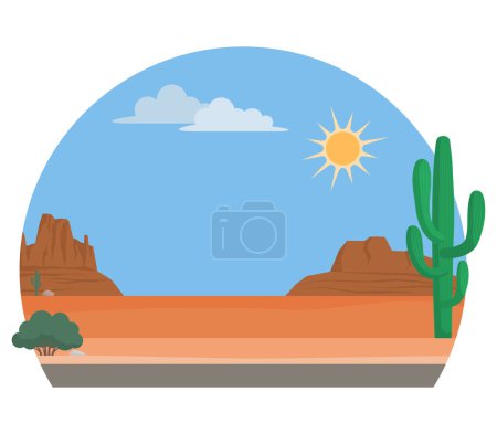 Illustration for North American desert background with cactus, isolated badge with copy space - Royalty Free Image