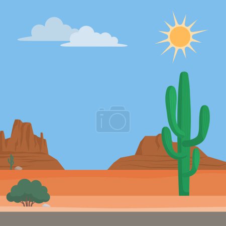 Téléchargez les illustrations : Fond désert nord-américain avec cactus, nature et concept de voyage - en licence libre de droit