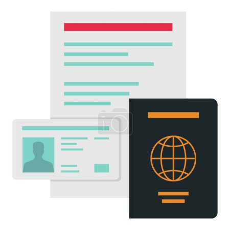 Téléchargez les illustrations : Passeport, carte d'identité et assurance voyage : documents de voyage isolés - en licence libre de droit