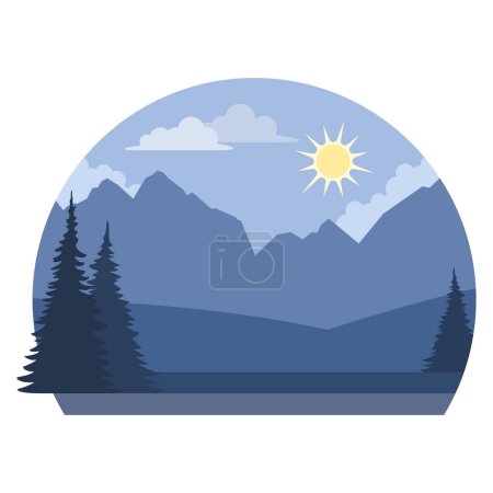 Ilustración de Montañas y bosque salvaje de fondo, insignia aislada con espacio de copia - Imagen libre de derechos