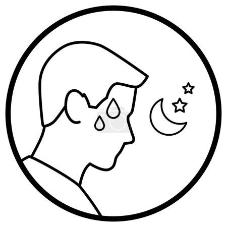 Ilustración de Hombre sudando por la noche, sudores nocturnos icono médico aislado - Imagen libre de derechos