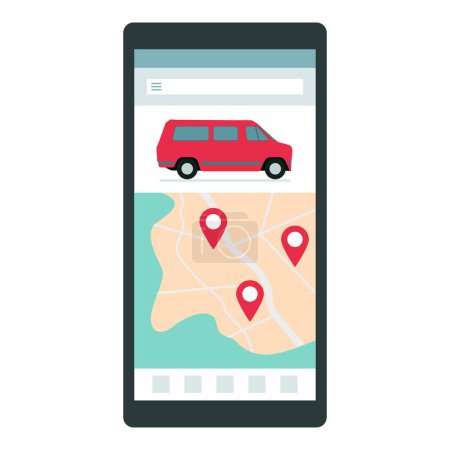 Ilustración de Viaje, y la vida de la camioneta aplicación en el teléfono inteligente: mapa gps y reserva de servicios - Imagen libre de derechos