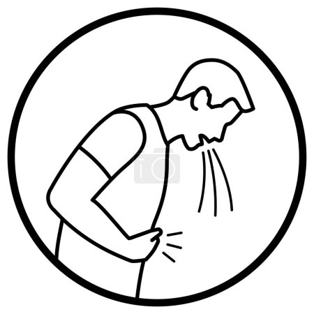 Ilustración de Hombre sintiendo náuseas y vomitando, icono aislado - Imagen libre de derechos