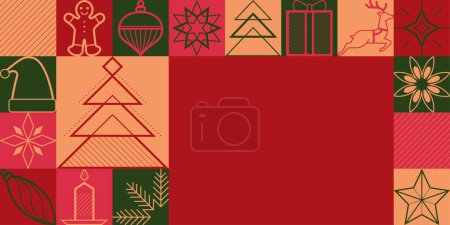 Illustration for Christmas and winter holidays card with wishes and decorative vector icons, copy space - Royalty Free Image