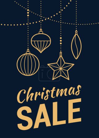 Illustration for Christmas sale poster with golden baubles - Royalty Free Image