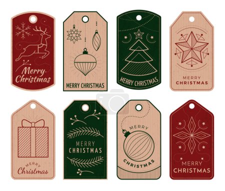 Illustration for Christmas decorative hang tags with wishes and geometric designs - Royalty Free Image