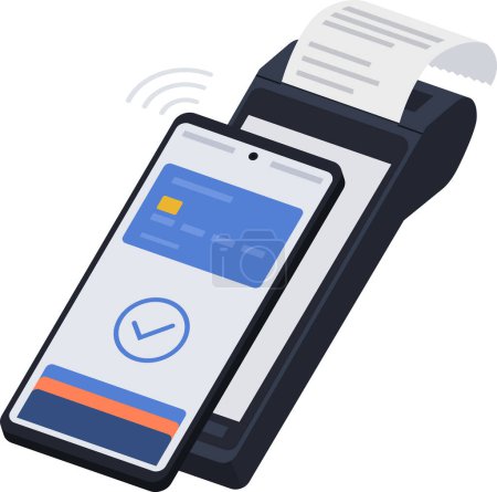 Téléchargez les illustrations : Paiement de portefeuille numérique accepté sur terminal POS, concept de paiement numérique - en licence libre de droit