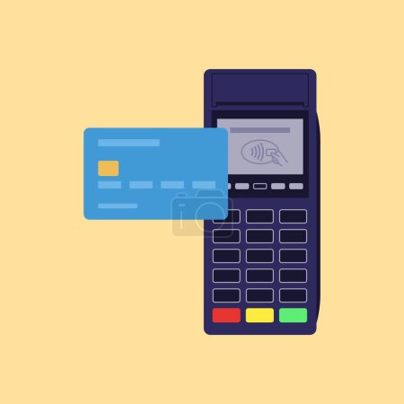 Téléchargez les illustrations : Carte de crédit sur terminal POS, paiement sans contact - en licence libre de droit