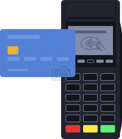 Téléchargez les illustrations : Carte de crédit sur terminal POS, paiement sans contact - en licence libre de droit