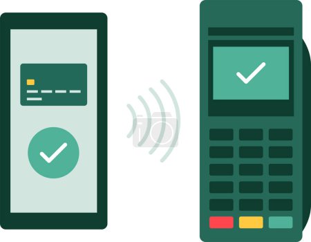 Téléchargez les illustrations : Paiement mobile NFC sur terminal POS, icône isolée - en licence libre de droit