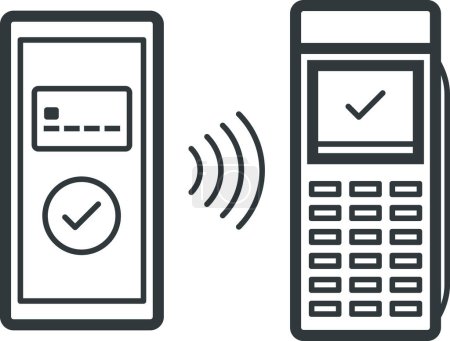 Téléchargez les illustrations : Paiement mobile NFC sur terminal POS, icône isolée - en licence libre de droit