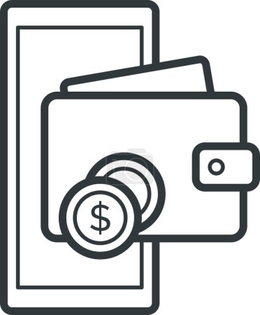 Ilustración de Aplicación de billetera digital en smartphone, transacciones electrónicas y concepto de moneda digital, icono aislado - Imagen libre de derechos