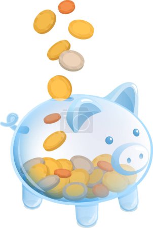 Illustration for Coins falling inside a transparent glass piggy bank, savings and investments concept - Royalty Free Image