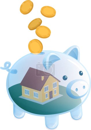 Illustration for House inside a piggy bank: how to save for a house - Royalty Free Image