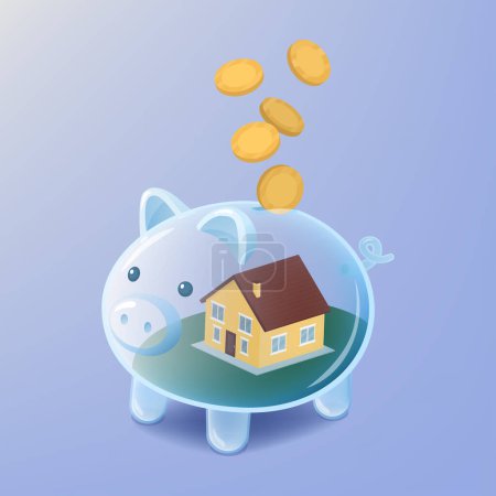 Illustration for House inside a piggy bank: how to save for a house - Royalty Free Image