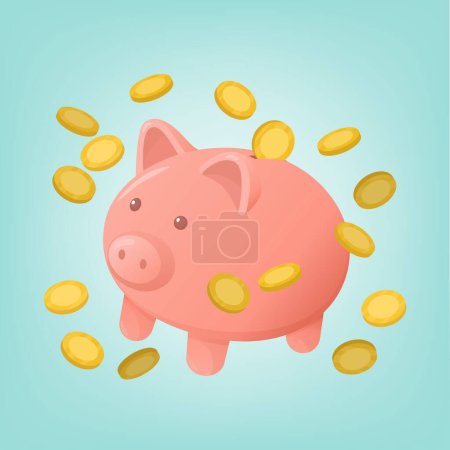 Ilustración de Monedas de oro y alcancía: concepto de ahorro e inversión - Imagen libre de derechos