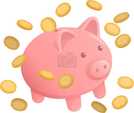 Ilustración de Monedas de oro y alcancía: concepto de ahorro e inversión - Imagen libre de derechos