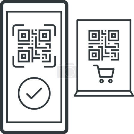 Téléchargez les illustrations : Numérisation de code QR et paiement mobile, icône isolée - en licence libre de droit
