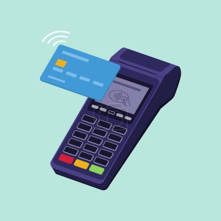 Téléchargez les illustrations : Paiement terminal POS sans contact avec carte de crédit, transactions et concept de paiement - en licence libre de droit
