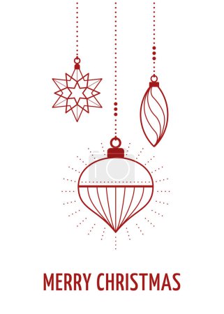 Illustration for Merry Christmas poster with text and hanging ornaments - Royalty Free Image