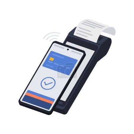 Ilustración de Pago de billetera digital aceptado en terminal POS, concepto de pagos digitales - Imagen libre de derechos