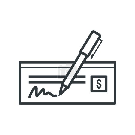 Signature d'un chèque bancaire en papier, icône isolée