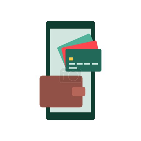 Téléchargez les illustrations : Application portefeuille numérique sur smartphone, transactions électroniques et concept de monnaie numérique, icône isolée - en licence libre de droit