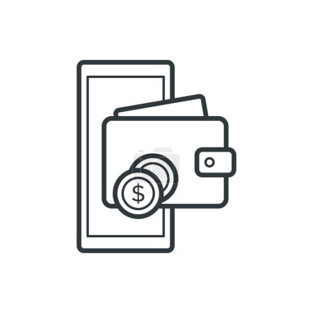 Ilustración de Aplicación de billetera digital en smartphone, transacciones electrónicas y concepto de moneda digital, icono aislado - Imagen libre de derechos