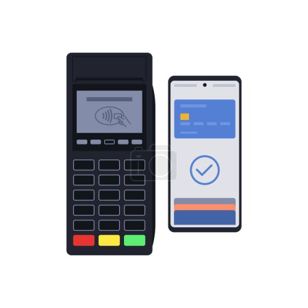 Illustration for POS terminal accepting a digital wallet payment on smartphone - Royalty Free Image
