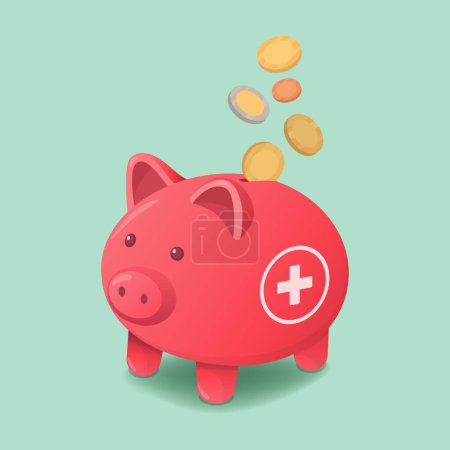 Illustration for Coins falling inside a piggy bank: savings and emergency fund concept - Royalty Free Image