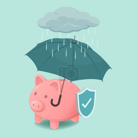 Ilustración de Hucha segura bajo un paraguas: protege tu concepto de ahorro e inversión - Imagen libre de derechos