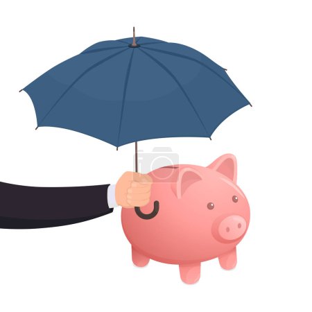 Téléchargez les illustrations : Tirelire sécurisée sous un parapluie : protégez votre concept d'épargne et d'investissement - en licence libre de droit