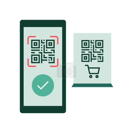 Téléchargez les illustrations : Numérisation de code QR et paiement mobile, icône isolée - en licence libre de droit