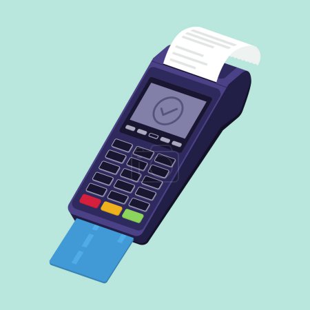 Téléchargez les illustrations : Terminal POS traitant un paiement par carte de crédit et un reçu imprimé - en licence libre de droit