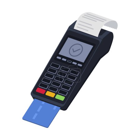 Ilustración de Terminal POS que procesa un pago con tarjeta de crédito y recibo impreso - Imagen libre de derechos