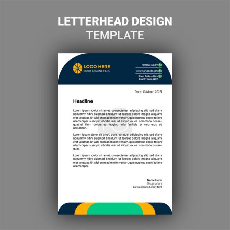 Illustration for Corporate modern abstract creative professional editable business letterhead template with orange, blue and green colors, office letterhead set in flat style with 3 colors. - Royalty Free Image