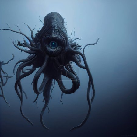 Téléchargez les photos : Le monstre aquatique a de nombreux tentacules nageant dans le lac. Créature concept art - en image libre de droit