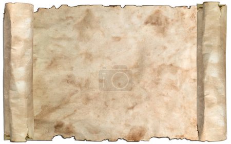 Photo for Old paper scroll or parchments ancient paper flat, old weathered burnt textured paper. Paper for calligraphy memoir records and book making. - Royalty Free Image
