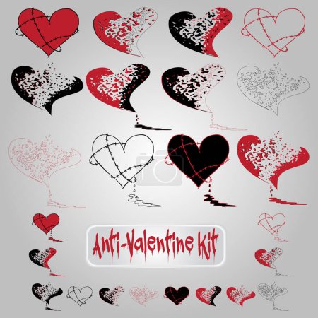 Anti-Valentine set. Broken, Bleeding Heart Icon. Hand drawn icons and illustrations for Valentines stock vector