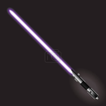 Lichtschwert. Realistische helle bunte Science-Fiction-Laserstrahl, helles Schwert dunklen Hintergrund. Fantasievolle Energieschwertwaffe. Vektorillustration, Gestaltungselemente für Ihre Projekte.