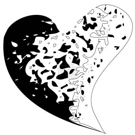 Illustration for Ripped broken bleeding heart. Hand drawn heart tattoo, design element, Isolated vector illustration. - Royalty Free Image