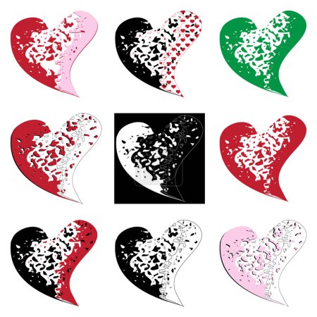 Illustration for Ripped broken bleeding heart icon set. Hand drawn heart tattoo, design element, Isolated vector illustration. - Royalty Free Image