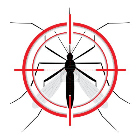 Téléchargez les illustrations : Silhouette mosquito with stilt target. Sight signal. Target Symbol for control. Mosquito eradication icon for educational, informational, or related health advisory. Vector - en licence libre de droit